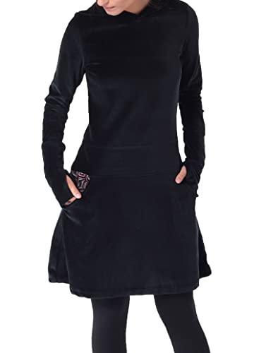 PUREWONDER Kleid aus Samt mit Zipfelkapuze Elfenkleid dr137 Schwarz XXL von PUREWONDER