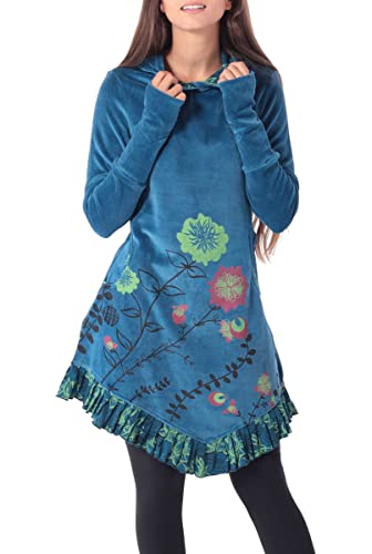 PUREWONDER Kleid aus Samt mit Zipfelkapuze Elfenkleid dr15 Blau XL von PUREWONDER