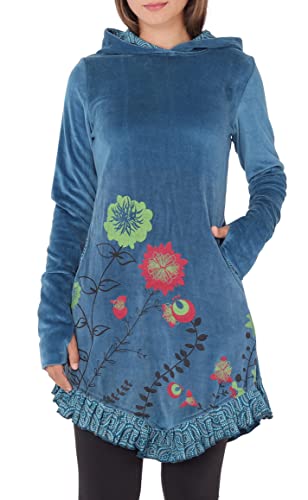 PUREWONDER Kleid aus Samt mit Zipfelkapuze Elfenkleid dr15 Blau2 XL von PUREWONDER