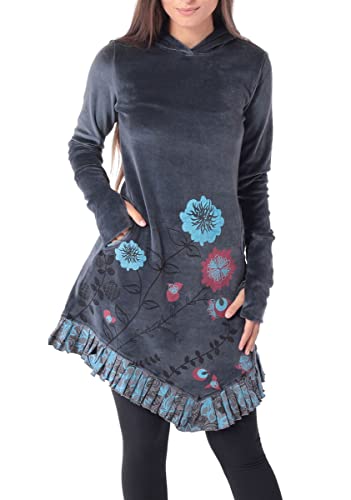 PUREWONDER Kleid aus Samt mit Zipfelkapuze Elfenkleid dr15 Grau XXL von PUREWONDER