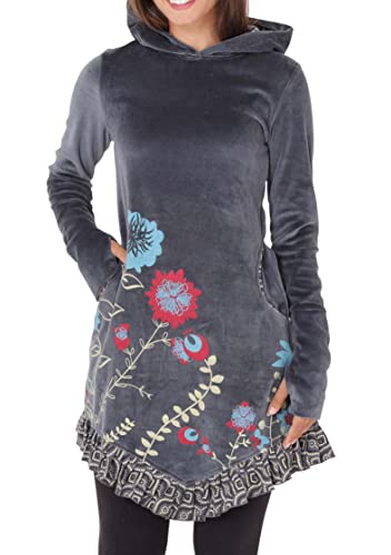 PUREWONDER Kleid aus Samt mit Zipfelkapuze Elfenkleid dr15 Grau2 S von PUREWONDER