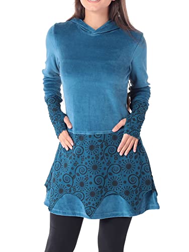 PUREWONDER Kleid aus Samt mit Zipfelkapuze Elfenkleid dr25 Blau XL von PUREWONDER