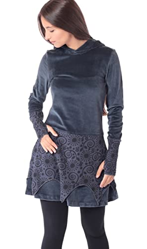 PUREWONDER Kleid aus Samt mit Zipfelkapuze Elfenkleid dr25 Grau XL von PUREWONDER