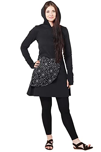 PUREWONDER Kleid mit Überrock und Zipfelkapuze dr71 Schwarz L von PUREWONDER