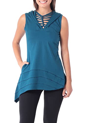 PUREWONDER Longshirt Tunika Oberteil mit Kapuze dr5 Blau XL von PUREWONDER