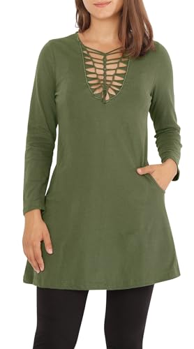 PUREWONDER Shirt Kleid Langarm A-Linie dr9 Grün XL von PUREWONDER