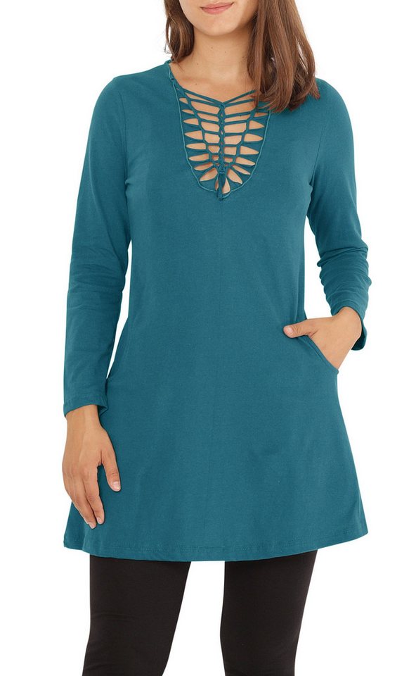 PUREWONDER Shirtkleid Shirtkleid Langarm mit geflochtenem V-Ausschnitt dr9 Blau L Jersey von PUREWONDER