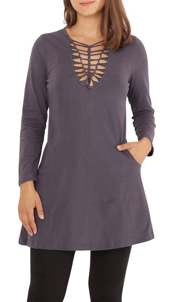 PUREWONDER Shirtkleid Shirtkleid Langarm mit geflochtenem V-Ausschnitt dr9 Grau L Jersey von PUREWONDER