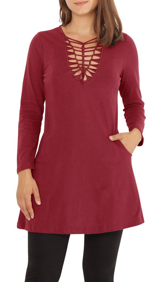 PUREWONDER Shirtkleid Shirtkleid Langarm mit geflochtenem V-Ausschnitt dr9 Rot L Jersey von PUREWONDER
