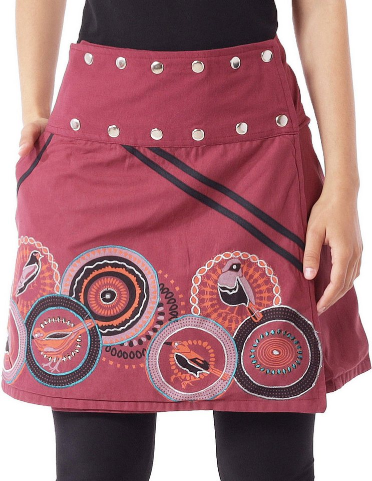 PUREWONDER Wickelrock Wickelrock mit Vögeln - Perfekter Frühlingsrock Nr. 110 Rot Baumwolle Einheitsgröße von PUREWONDER