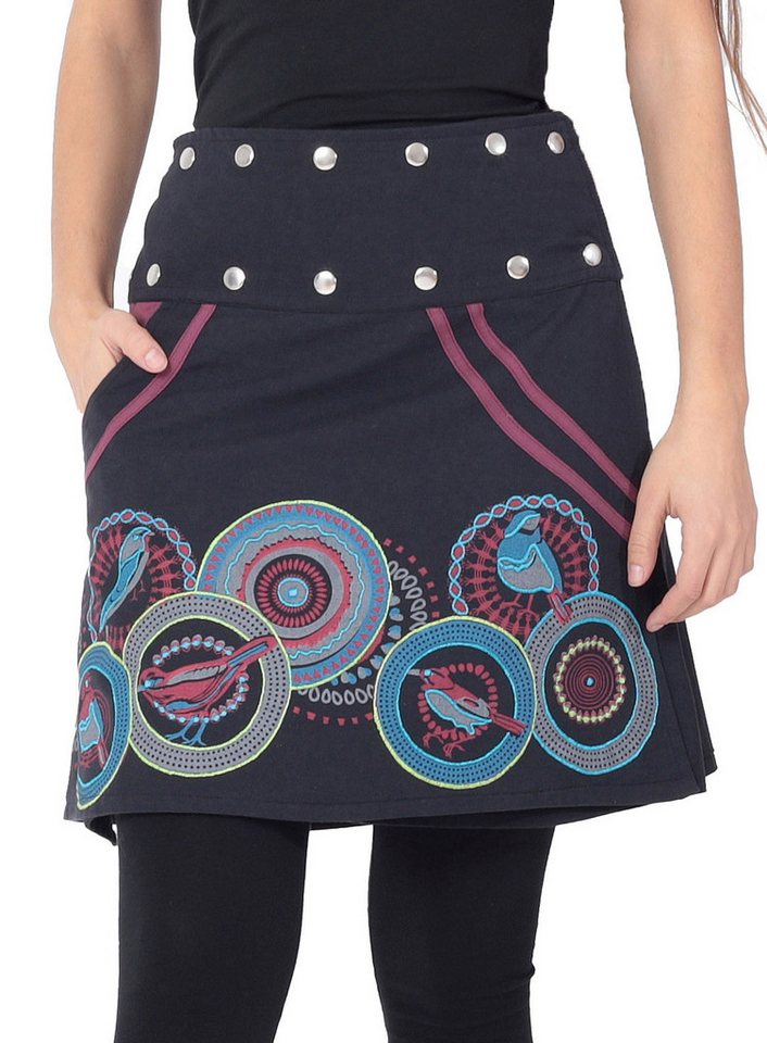 PUREWONDER Wickelrock Wickelrock mit Vögeln - Perfekter Frühlingsrock Nr. 110 Schwarz Baumwolle Einheitsgröße von PUREWONDER