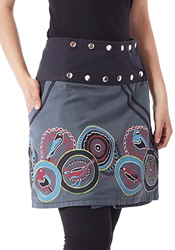 PUREWONDER Damen Wickelrock Baumwolle Rock mit Tasche sk110 Grau Einheitsgröße Verstellbar von PUREWONDER