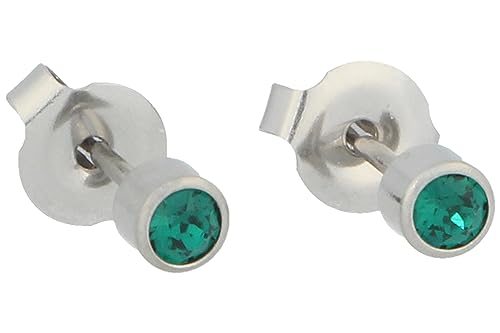 PUREgrey Erstohrstecker Chirurgenstahl/vergoldet Sterile Ohrstecker/Ohrringe 3 mm mit Stein smaragd von PUREgrey