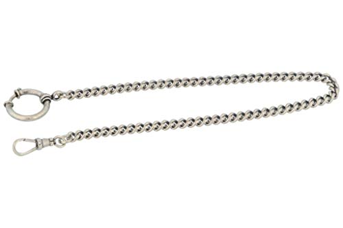 PUREgrey Taschenuhrkette echt 925/000 Silber oxydiert u. a. für alte Taschenuhren 30 cm lang Rundpanzer 5 mm mit Federring und drehbarem Karabiner von PUREgrey