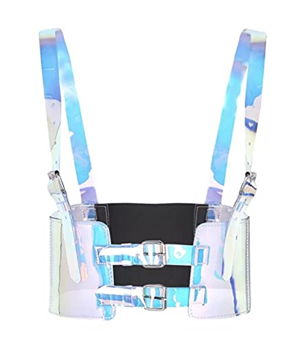 Damen Rave Body Brustgeschirr Taillengürtel Käfig BH Festival Dance Club Party, Holographisch mit Elastik, Einheitsgröße von PURFANREE