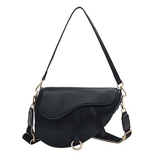 PURFANREE Damen Trendy Kleine Clutch Geldbörse Sattel Schultertasche Unterarm Handtasche Satchel Handtasche Crossbody Tasche, Schwarz, Einheitsgröße von PURFANREE