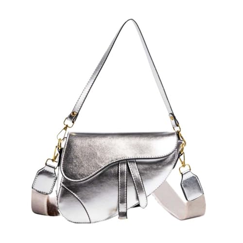 PURFANREE Damen Trendy Kleine Clutch Geldbörse Sattel Schultertasche Unterarm Handtasche Satchel Handtasche Crossbody Tasche, Silber metallic, Einheitsgröße von PURFANREE