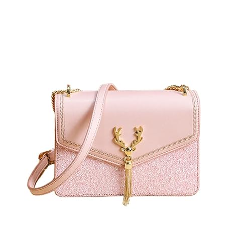 PURFEA Umhängetasche für Damen, Leder, Schultertasche mit Kettenriemen, trendige Clutch, Umhängetasche, Abendtasche, Pink von PURFEA