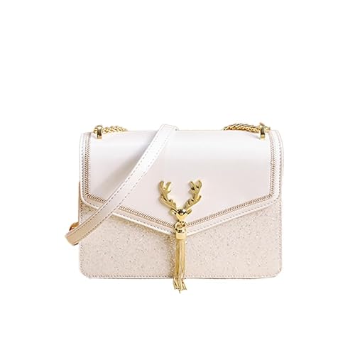 PURFEA Umhängetasche für Damen, Leder, Schultertasche mit Kettenriemen, trendige Clutch, Umhängetasche, Abendtasche, Weiss/opulenter Garten von PURFEA