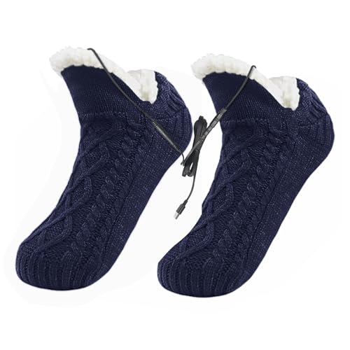 Electric Heated Fleece Socks Slippers for Men Women, Winter USB Heating Pad Knitted Socks Foot Heater Anti-Slip Thermal Home Indoor Slippers Footwear Foot Warmer von PURFUN