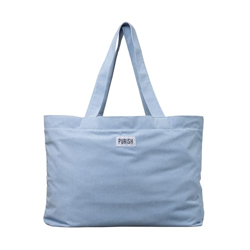 PURISH Beach Bag – Geräumige Strandtasche aus Cord in Hellblau mit Innenfach & Nylonfutter, stylisch & praktisch für Urlaub, Strand & Freizeit, wasserabweisend & waschbar, 27L von PURISH