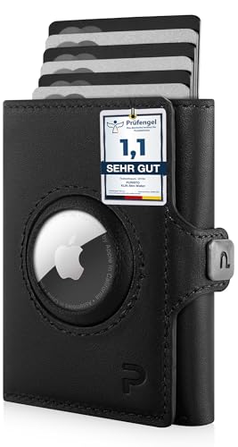 PURISTO KLIK Classic AirTag Wallet mit Münzfach - Mini-Geldbörse für Herren aus Echtleder - Kleines Kartenetui mit RFID-Schutz für 10-14 Karten - Schwarz von PURISTO
