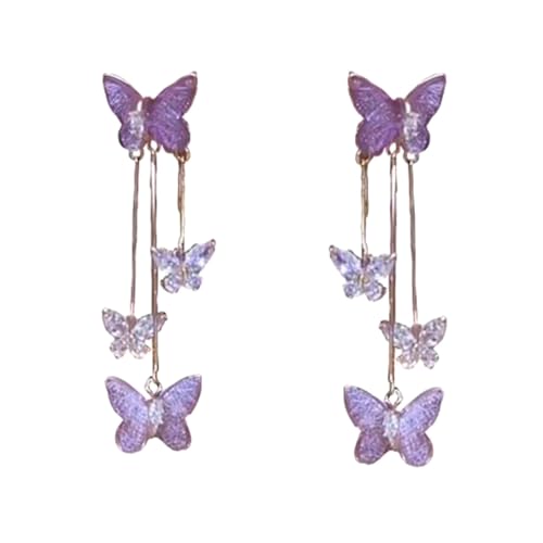 Anspruchsvolle Schmetterlings-Ohrringe aus Legierung mit langen Quasten für Komfort und Stil bei besonderen Anlässen von PURPLELILY