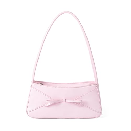 Auffällige Umhängetasche mit Schleifenverzierung und Reißverschlüssen, PU-Leder, Achseltasche, zum Einkaufen oder auf Reisen, a, One Size von PURPLELILY