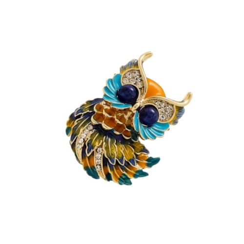 Elegante Eulen-Brosche mit Tropföl, handgefertigt mit aufwendigem buntem handwerklichem Design, Anstecknadel für formelle Kleidung und Freizeit-Outfit, 3.4cmx2.6cm, Emaille von PURPLELILY