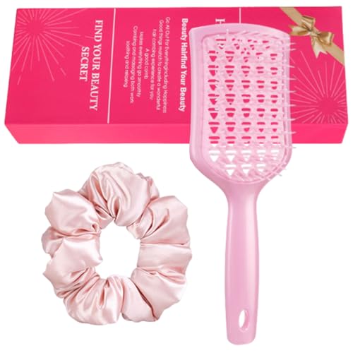 Entwirrende Haarbürste mit Haargummis für Frauen und Mädchen, Zubehör, belüfteter Entwirrer, zieht nicht an belüfteten Haaren von PURPLELILY