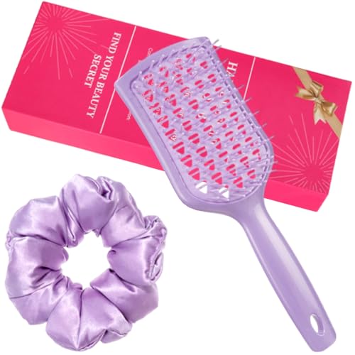 Entwirrende Haarbürste mit Haargummis für Frauen und Mädchen, Zubehör, belüfteter Entwirrer, zieht nicht an belüfteten Haaren von PURPLELILY