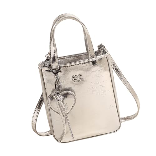 PURPLELILY Damen-Umhängetasche, stilvolle Tasche mit Tragegriff oben, kleine quadratische Tasche, PU-Leder, Handtasche, Retro-Kuriertasche, silber, 18x15x6cm/7.09x5.91x2.36'' von PURPLELILY