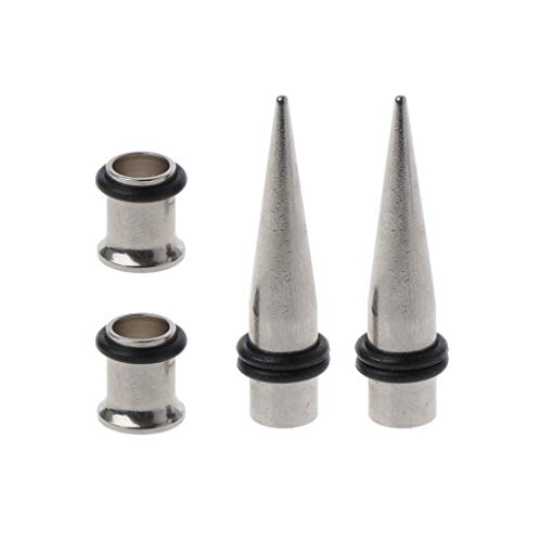 PURPLELILY Ohrdehnungs-Set aus Edelstahl, 7 mm Stärke, mit O-Ring, 2 Stahlkegeln und 2 Tunneln, Körperschmuck für Damen, Piercings, Kapuze von PURPLELILY