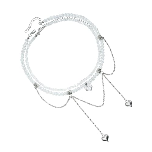 PURPLELILY Sophiosticated Kristall-Halskette mit herzförmigem Zirkon und verstellbaren Doppelkettenquasten für modischen Damen-Schmuck von PURPLELILY