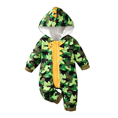 PURSKYY Baby Jungen Strampler 18-24 Monate, Winter Neugeborenen Warme Kleidung, Herbst Dinosaurier Overall Mit Kapuze, Baby Boy Outfit Camouflage Clothes von PURSKYY