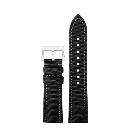 PURYN 23 mm hochdichtes Nylon-Uhrenarmband speziell für Blancpain Fifty Fathoms 5000 5015. Armband mit Schmetterlingsschnalle, Canvas-Leder-Unterseite(Black grey-silver A) von PURYN