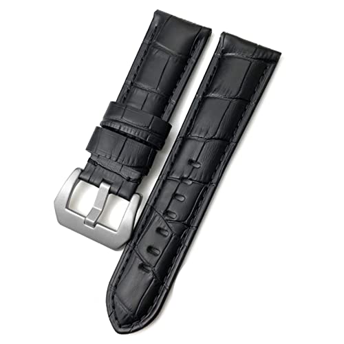 PURYN 24 mm Uhrenarmband passend für PAM Panerai Luminor Grün Rot Blau Rindsleder Armband Edelstahl Schnalle Gratis Werkzeug, 24mm Black buckle, Achat von PURYN
