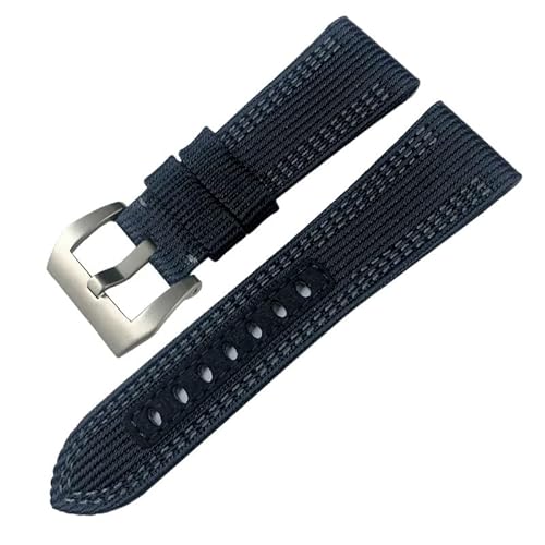 PURYN 26 mm 24 mm hochdichtes Nylon-Canvas-Uhrenarmband für Peinerai PAM00984 00985 Luminor 1950 Submersible Fabric Schwarz Blau Uhrenarmbänder Armbänder(Black gray silver,26mm) von PURYN