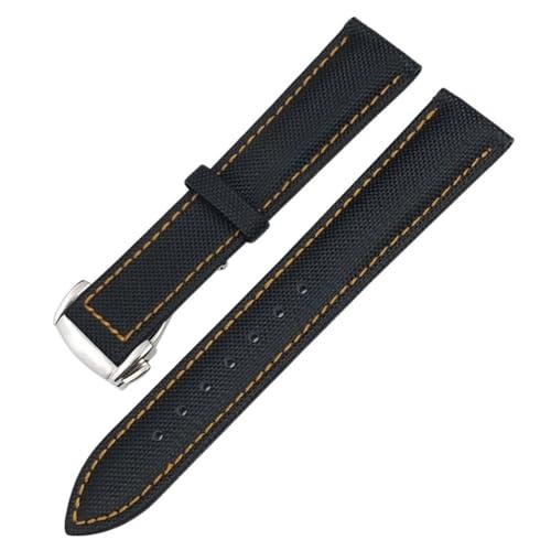 PURYN Für Omega Planet Ocean Seamaster 300 Speedmaster Stoff Leder Canvas 21mm 22mm Uhrenarmband 19mm 20mm High Density Nylon Uhrenarmbänder(Black orange Round,21mm) von PURYN
