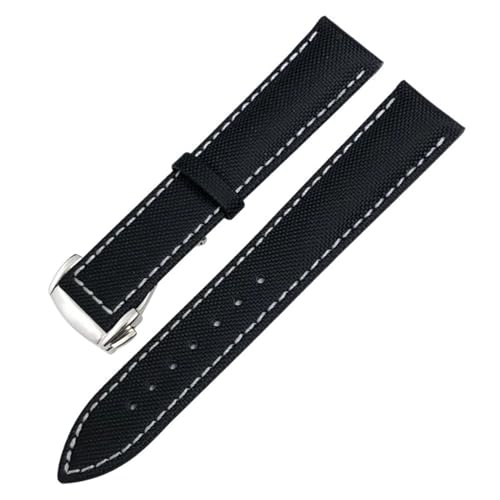 PURYN Für Omega Planet Ocean Seamaster 300 Speedmaster Stoff Leder Canvas 21mm 22mm Uhrenarmband 19mm 20mm High Density Nylon Uhrenarmbänder(Black white Round,22mm) von PURYN