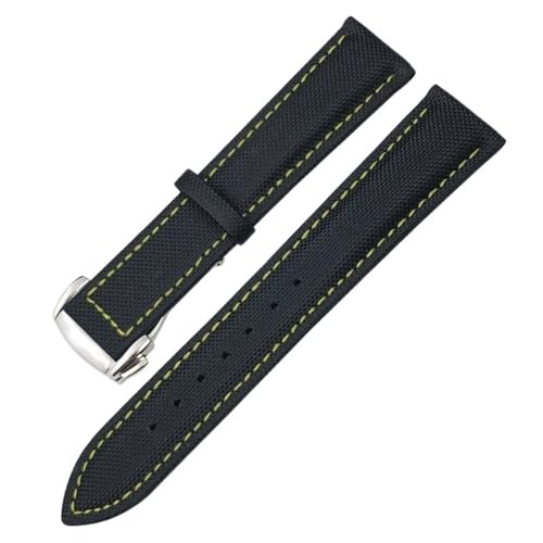 PURYN Für Omega Planet Ocean Seamaster 300 Speedmaster Stoff Leder Canvas 21mm 22mm Uhrenarmband 19mm 20mm High Density Nylon Uhrenarmbänder(Black yellow Round,21mm) von PURYN