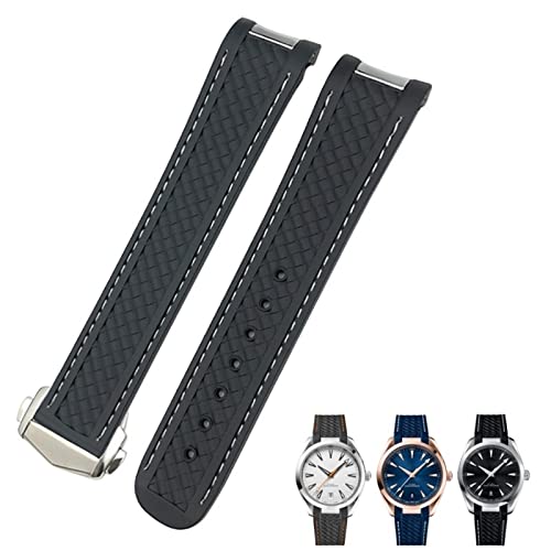 PURYN Gummi-Uhrenarmband mit gebogenem Ende, 19 mm, 20 mm, passend für Omega Seamaster 300 AT150 Aqua Terra 8900 Speedmaster Silikon-Uhrenarmbandwerkzeuge, 20 mm, Achat von PURYN