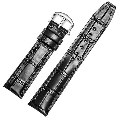 PURYN Leder-Uhrenarmband, kompatibel mit IWC-Ersatzbändern, klassische Alligatorstruktur, 20 mm, 21 mm, 22 mm, für IWC Big PILOT Spitfire GUN IW5009 IW3777, Nieten, Rindsleder-Uhrenarmband(Black s p b von PURYN