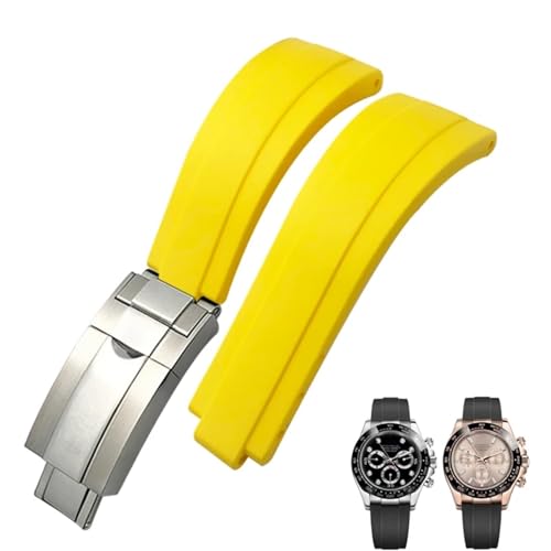 PURYN Silikon-Armband mit kurzer Schnalle, 20 mm, 21 mm, passend für Rolex Daytona Submariner Role Oysterflex Yacht Master, 20 mm, Achat von PURYN