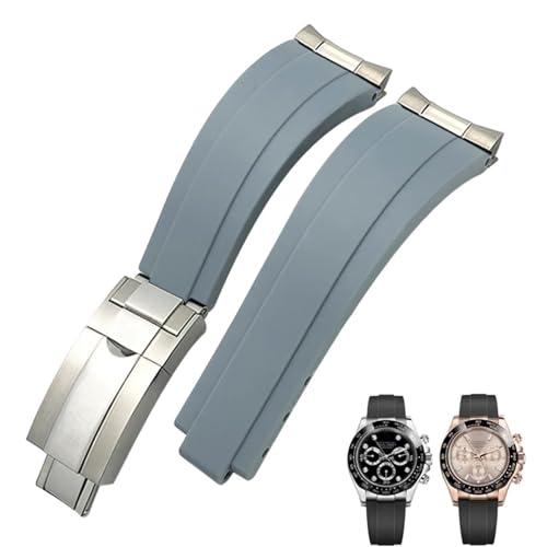 PURYN Silikon-Armband mit kurzer Schnalle, 20 mm, 21 mm, passend für Rolex Daytona Submariner Role Oysterflex Yacht Master, 20 mm, Achat von PURYN