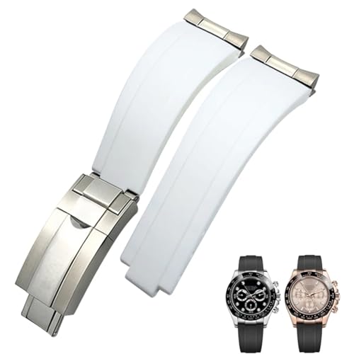 PURYN Silikon-Armband mit kurzer Schnalle, 20 mm, 21 mm, passend für Rolex Daytona Submariner Role Oysterflex Yacht Master, 20 mm, Achat von PURYN