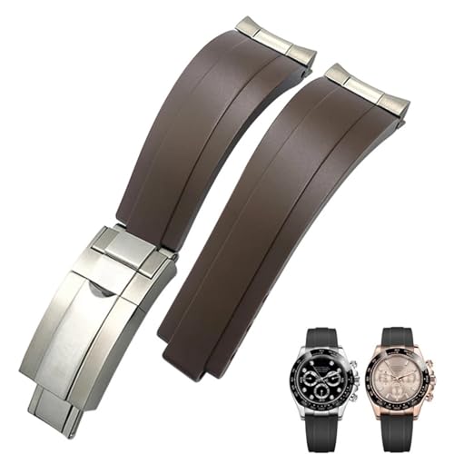 PURYN Silikon-Armband mit kurzer Schnalle, 20 mm, 21 mm, passend für Rolex Daytona Submariner Role Oysterflex Yacht Master, 21 mm, Achat von PURYN