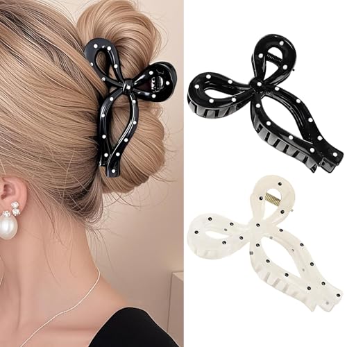PUSCOBSY Haarspangen für Damen Haarklammer Groß für Dickes Haar 11 cm Haarschleife Haarklammern Rutschfest Starker Halt Haarspange, Welle Punkt Schwarz Beige PUSCOBSY Haarspangen für Damen Haarklammer Groß für Dickes Haar 11 cm Haarschleife Haarklammern Rutschfest Starker Halt Haarspange, Welle Punkt Schwarz Beige von PUSCOBSY