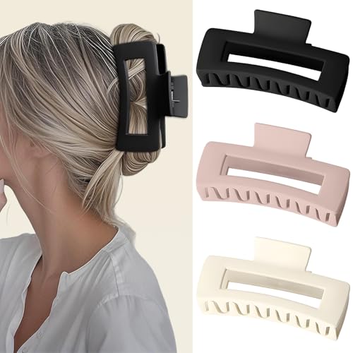 PUSCOBSY Haarklammer Groß für Dickes Haar 13 cm Rutschfest Haarklammern 3 Stück Starker Halt Haarspange Matte Haarspangen für Damen, Schwarz Weiß Rosa von PUSCOBSY