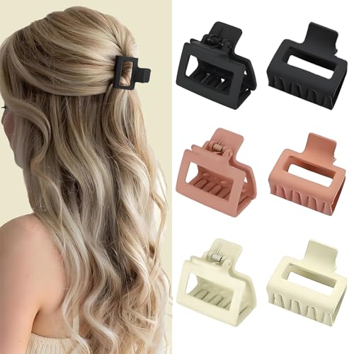 PUSCOBSY Haarklammer Klein für Dünnes Haar 5 cm Rutschfest Haarklammern 6 Stück Starker Halt Haarspange Matte Haarspangen für Damen, Schwarz Weiß Rosa von PUSCOBSY